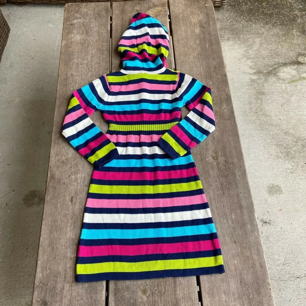 J. Khaki Girls Dress‎ Size Small Striped Hoodie Sweater Navy Blue Lime Pink NEW